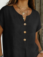 Decor Button Short Sleeve Blouse