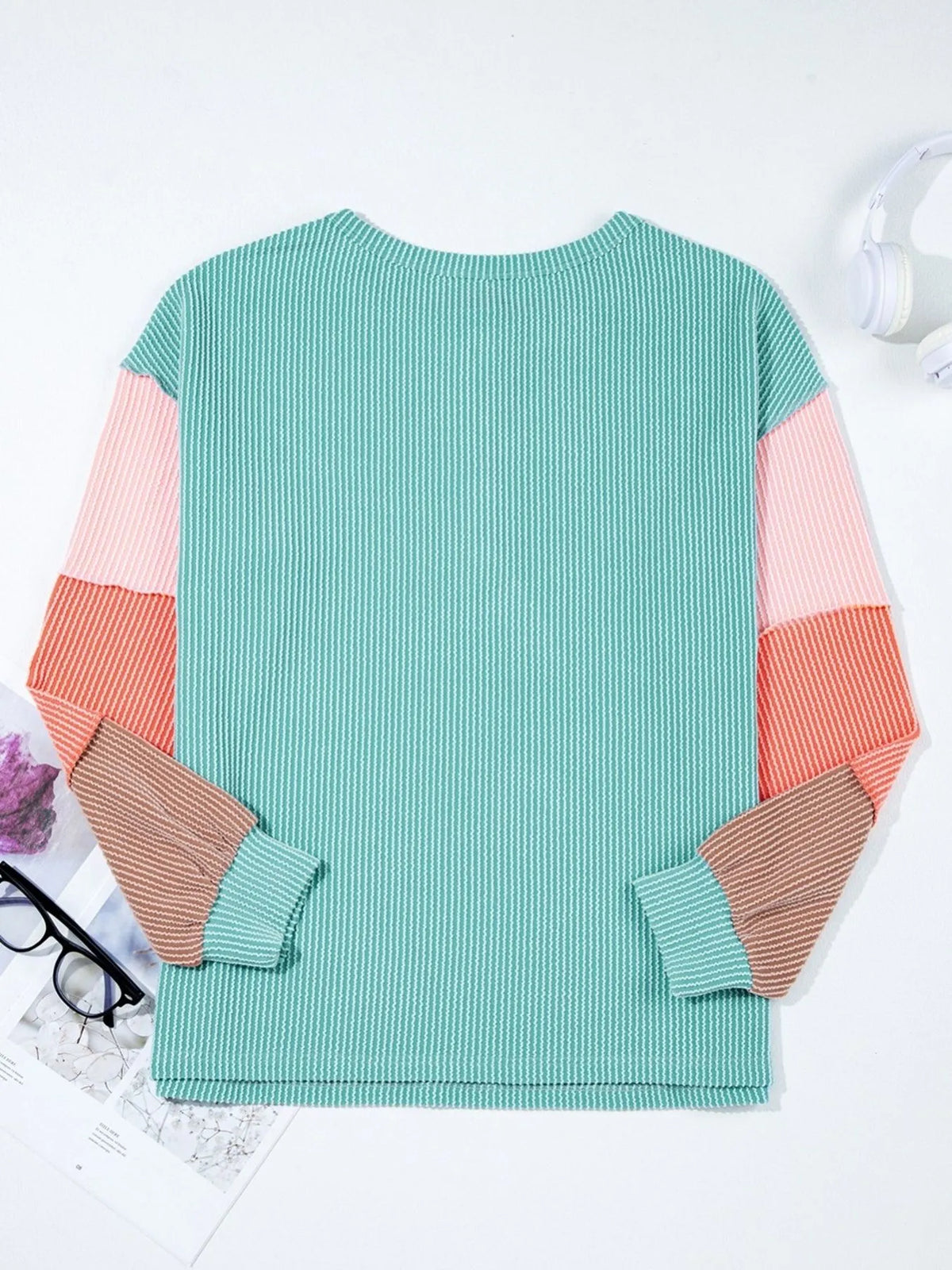 Color Block Ribbed Knit Henley Sweatshirt