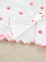 Floral Print Ribbed Knit Top and Shorts Lounge Set