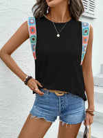Crochet Hem Round Neck Top