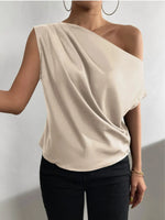 Asymmetrica One-Shoulder Draped Blouse - Ladyez