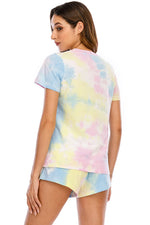 Tie-Dye Round Neck Short Sleeve Top and Shorts Lounge Set - Ladyez
