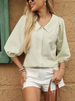 Striped Button Down 3/4 Sleeve Shirt