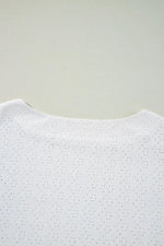 Eyelet Pattern Boat Neck Casual Tee