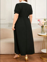 Plus Size Contrast Collar Short Sleeve Dress - Ladyez