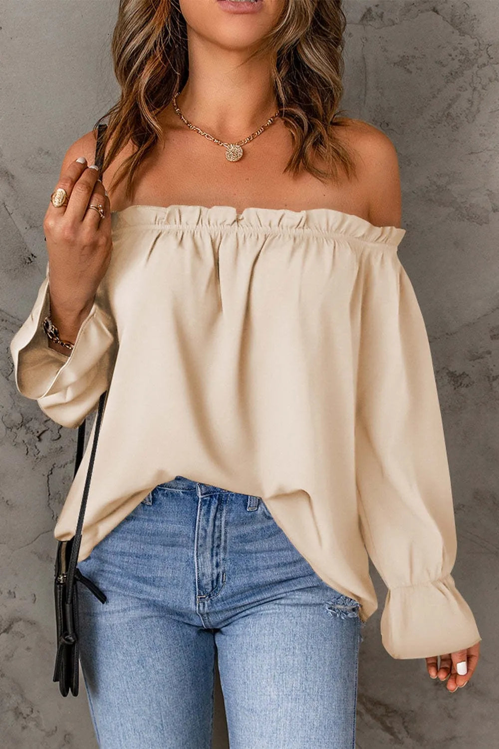 Frill Off-Shoulder Flounce Sleeve Blouse - Ladyez