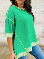 Loose Uneven Hem Twist Ribbed T Shirt