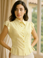 Striped Puff Sleeve Button-Up Shirt