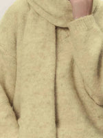 Oversized V-Neck Dropped Shoulder Sweater with Scarf
