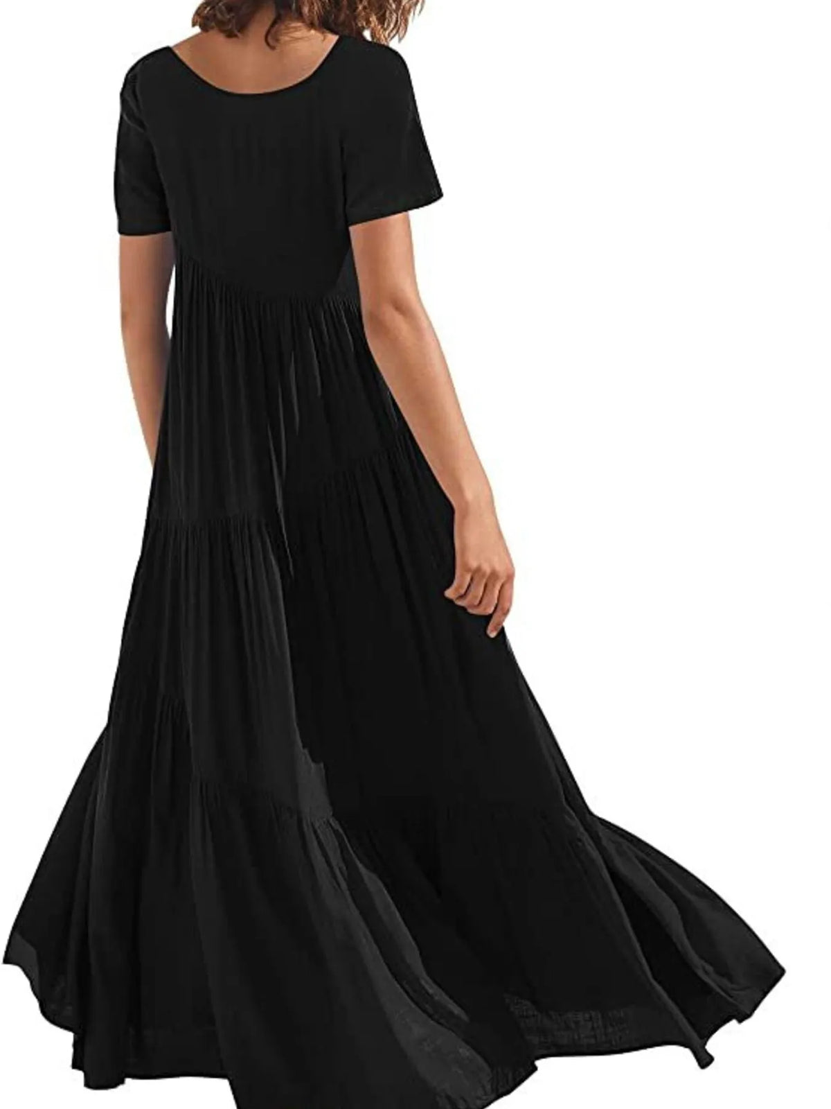 Round Neck Tiered Ruffle Maxi Dress - Ladyez