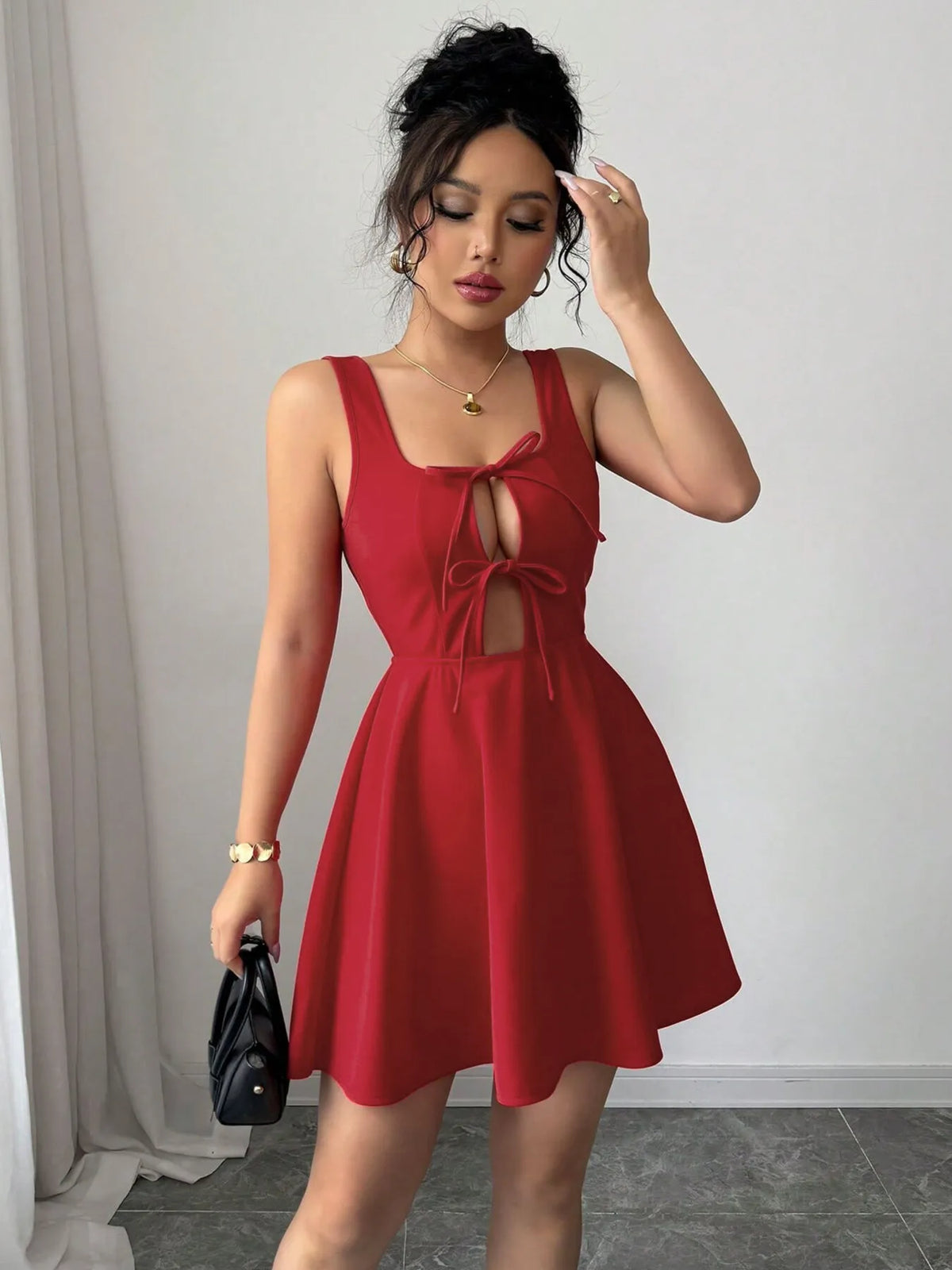 Tie Front Wide Strap Dress - Ladyez