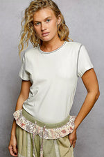 POL Contrast Stitching Round Neck Short Sleeve T-Shirt
