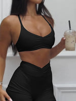 Ruched Sports Bra and High-Waisted Shorts Active Set - Ladyez