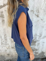 Full Size Textured Button-Front Sleeveless Shirt Plus Size