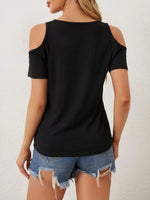 Cold Shoulder Lace V-Neck Blouse - Ladyez