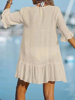 V-Neck Button Down Beach Cover Up Dress - Ladyez