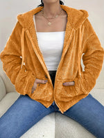 Drawstring Fleece Zip-Up Outerwear