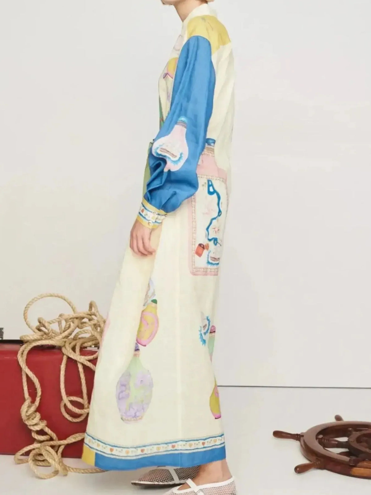 Printed Button Up Maxi Shirt Dress - Ladyez