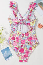 Floral Ruffle Trim Tummy Control One Piece Swimsuit - Ladyez