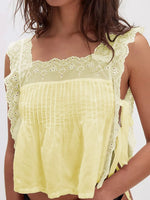 Lace-Trimmed Eyelet Square Neck Top
