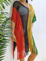 Fringe Color Block Scoop Neck Cover Up - Ladyez