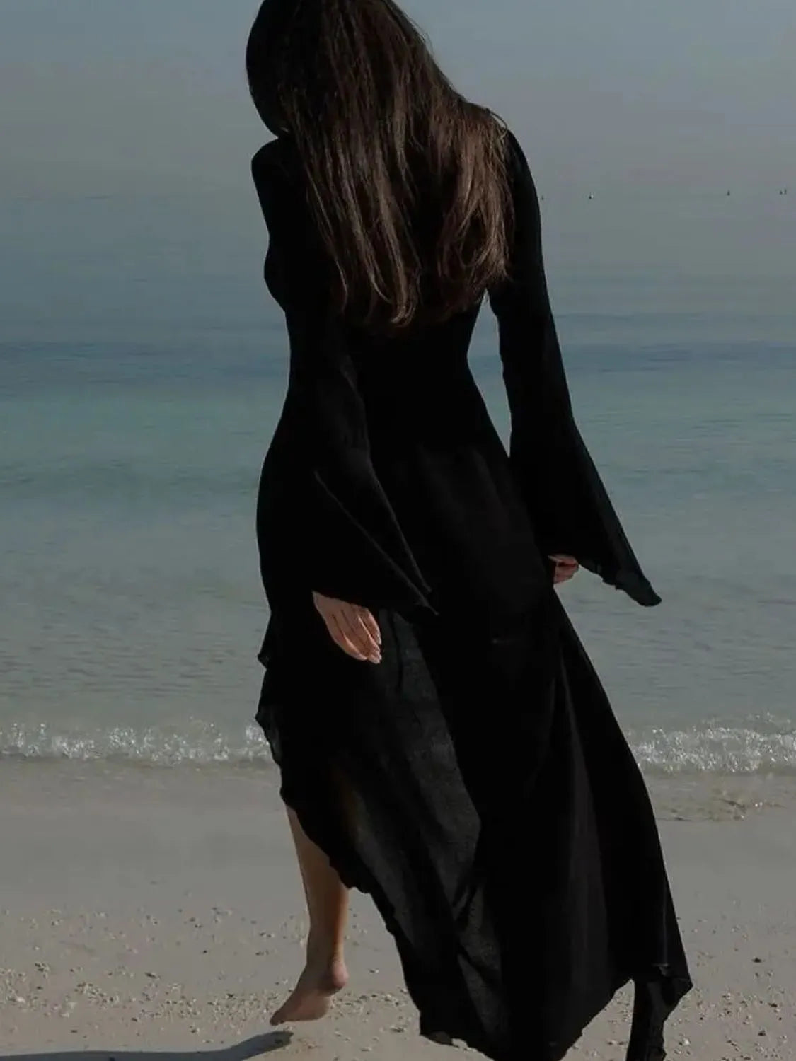 Ruffled Long Sleeve Cover-Up Dress - Ladyez