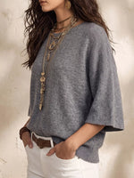 Round Neck 3/4 Sleeve Knit Top