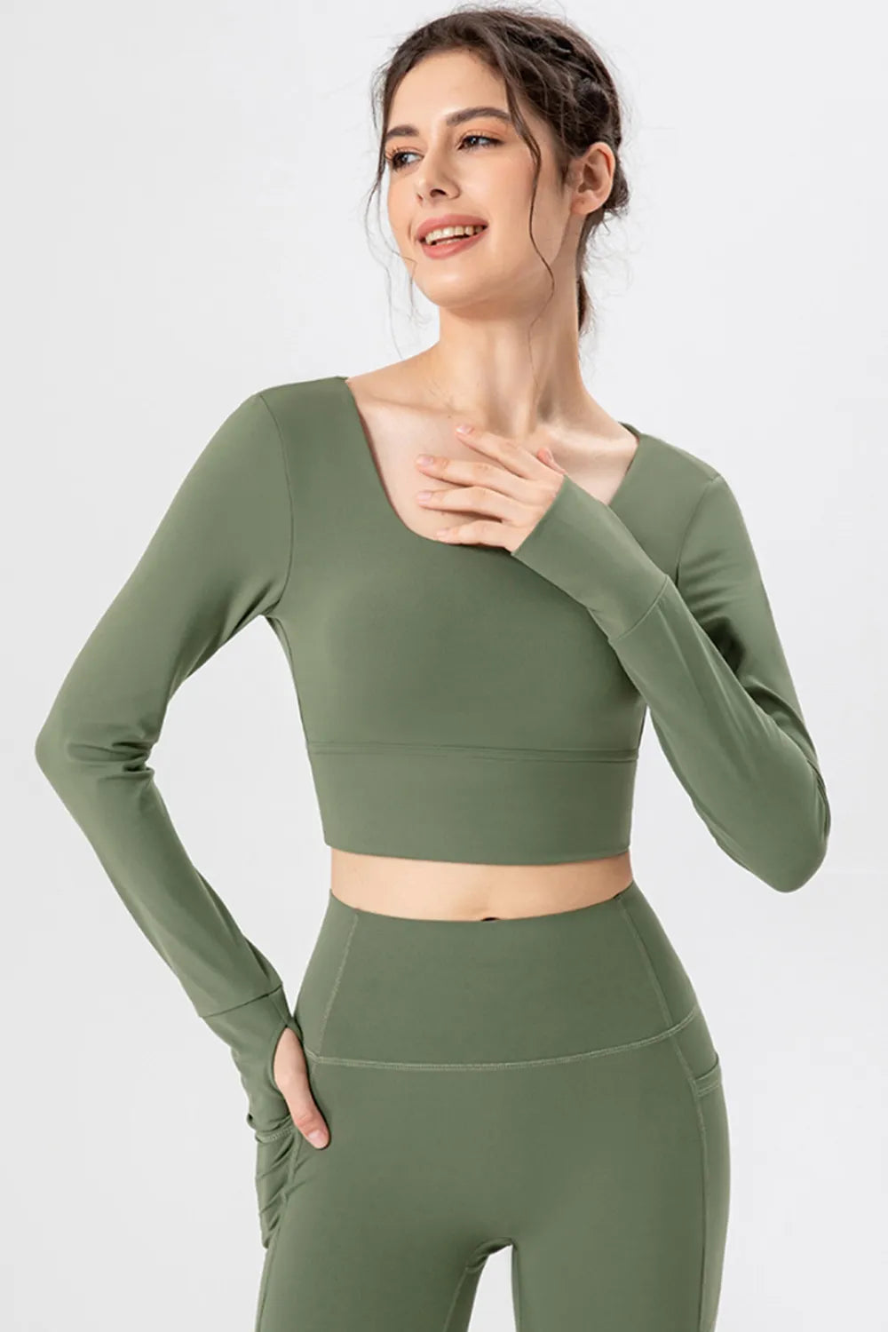 Square Neck Crisscross Active T-Shirt - Ladyez