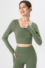 Square Neck Crisscross Active T-Shirt - Ladyez