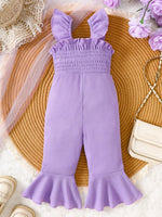 Children's Floral Decor Smocked Ruffle Hem Jumpsuit