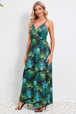 Printed Surplice Maxi Cami Dress - Ladyez