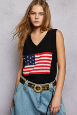 POL V-Neck Ribbed Tank with American Flag Patch and Star Back Patch