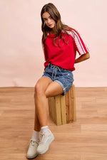 BiBi French Terry Side Lace Detail Short Sleeves Top