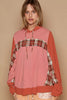 POL Oversized Drawstring Long Sleeve Hoodie with Plaid Detail