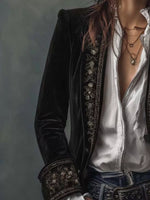 Embroidered Velvet Long Sleeve Outerwear