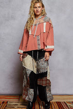 POL Drawstring French Terry Hoodie with Gauze Print Patch