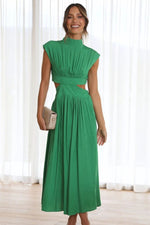 Cutout Mock Neck Sleeveless Ruched Dress - Ladyez
