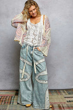 POL Open Front Crochet Cardigan with Granny Square Pattern