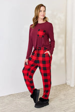 Zenana Full Size Plaid Round Neck Top and Pants Pajama Set - Ladyez