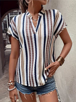 Striped Notched Short Sleeve Shirt