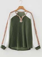 Leopard Trim Raglan Sleeve Top