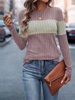 Color Block Round Neck Long Sleeve Sweater