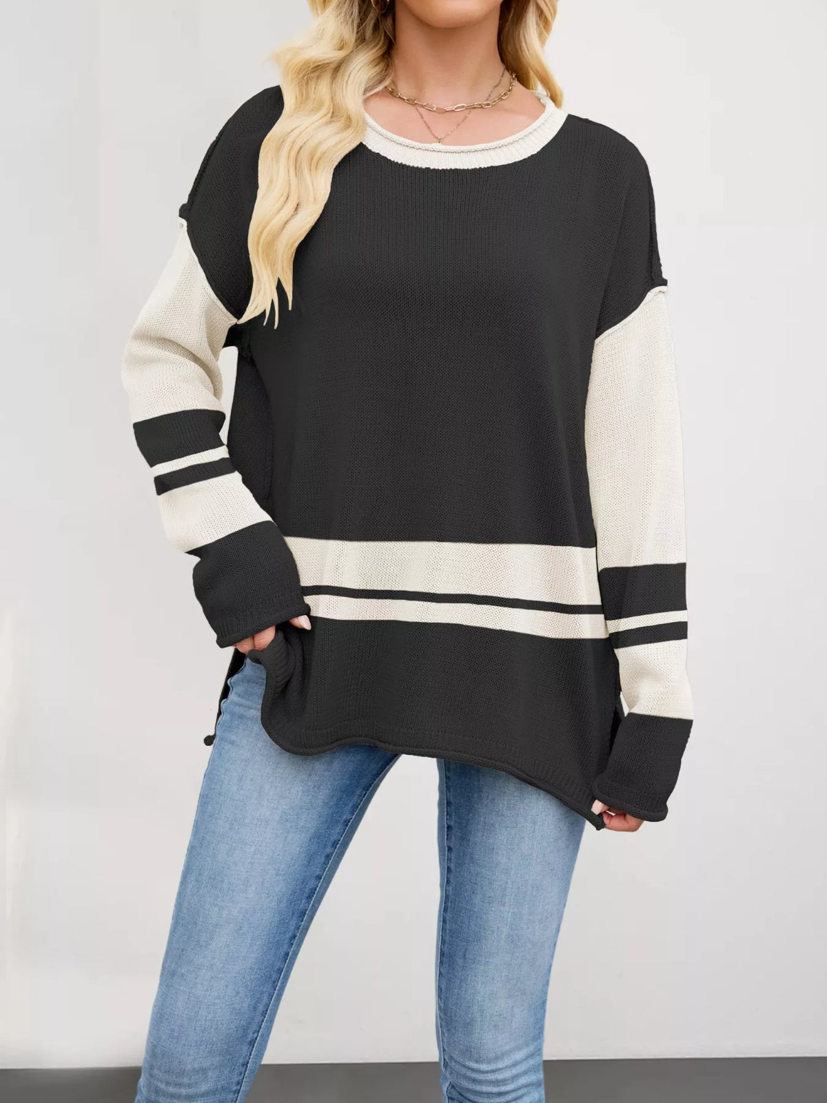 Color Block Side Slit Sweater