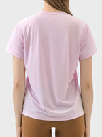 Millennia Slit Round Neck Short Sleeve Active T-Shirt - Ladyez