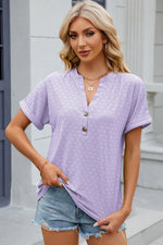 Eyelet Notched Short Sleeve T-Shirt