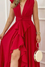 Ruffled Plunge Sleeveless Maxi Dress - Ladyez