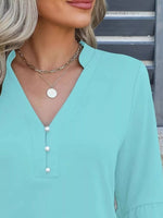 Full Size Notched Flounce Sleeve Blouse Plus Size