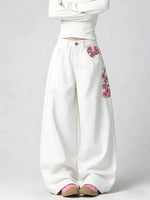 Embroidered Wide-Leg Jeans