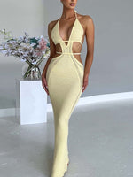 Halter Neck Cutout Knitted Maxi Dress