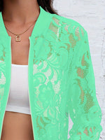 Sheer Lace Zip Up Long Sleeve Jacket - Ladyez